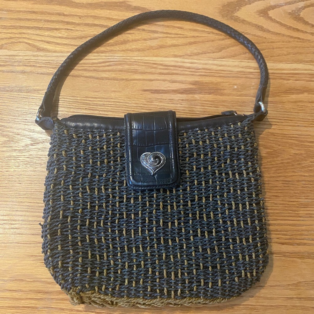 Vintage Brighton Black Tan Weave Straw Handbag Purse Tote Shoulder Bag Sadie?